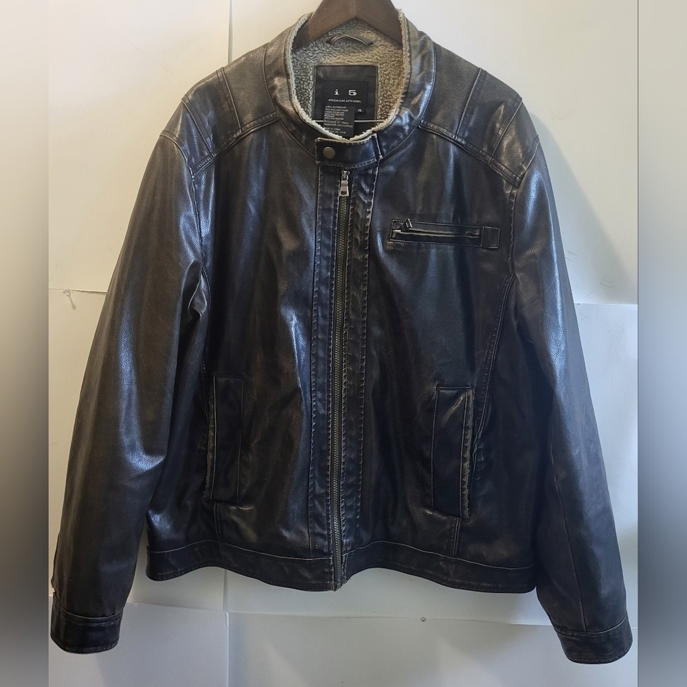Vintage, Y2K Men's Faux Leather Coat, i 5, Premium Apparel,Brown, Sherpa Fur XL